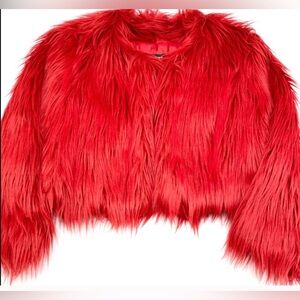 INC International Concepts Red Faux Fur Cropped - 
Cafe Jacket Size L